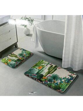 2 pc Cactus Desert Print Western Bath Mat Set